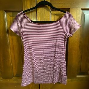 Old Navy Burgundy/White Striped Boatneck Tee - M (EUC)